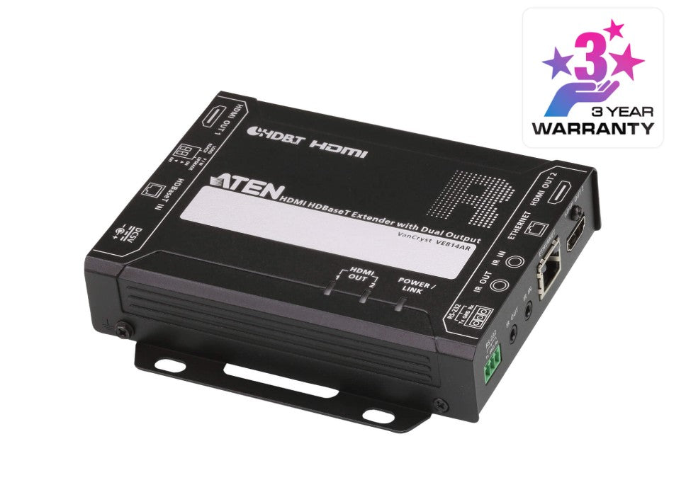 Aten HDMI HDBaseT Receiver with Dual 4K Output, one local HDMI output, supports up to 4K@70m (Cat 5e/6) and 100m (Cat 6A), extends RS232 and IR Aten HDMI HDBaseT Receiver with Dual 4K Output, one local HDMI output, supports up to 4K@70m (Cat 5e/6) and 100m (Cat 6A), extends RS232 and IR